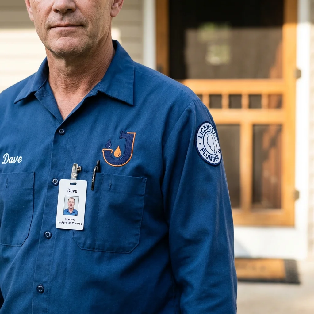 Licensed plumber showing ID badge in Richton Park, IL