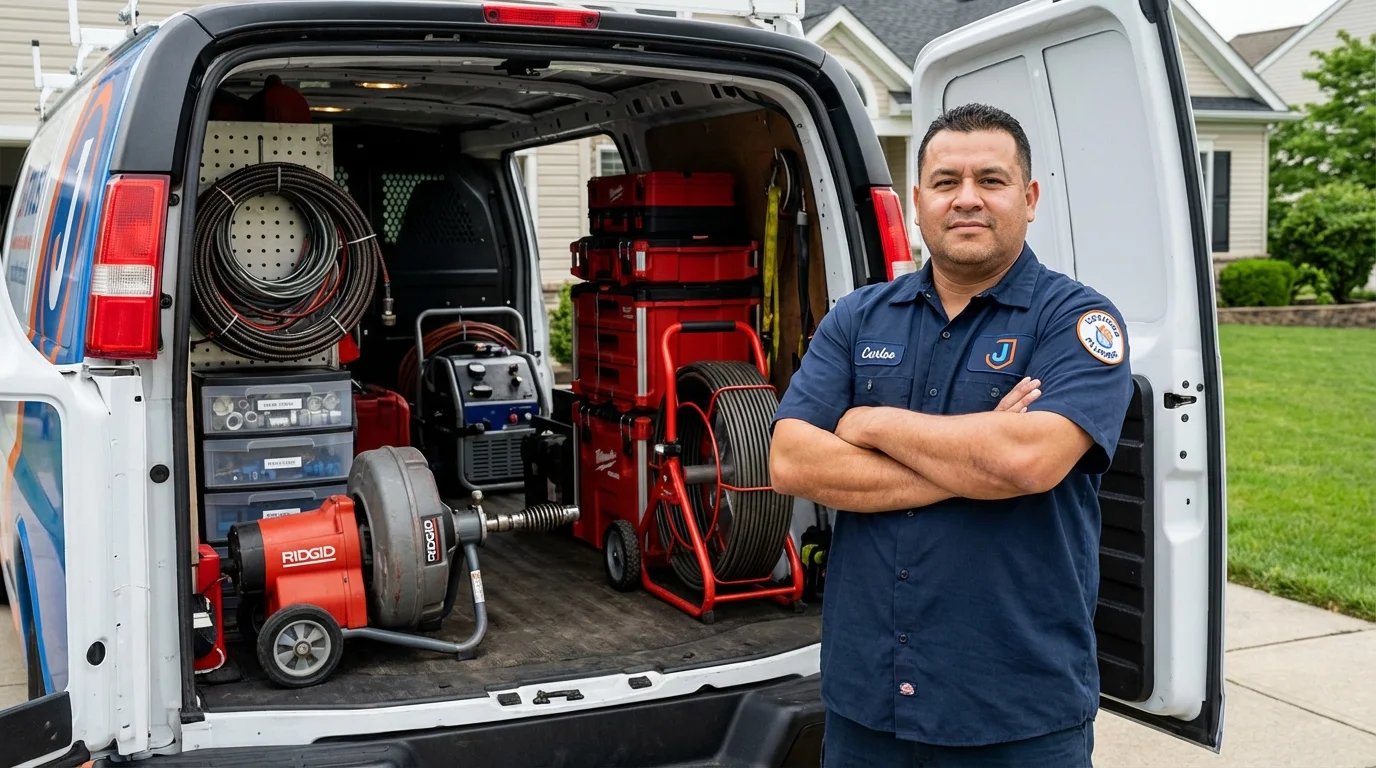 Professional drain cleaning equipment and Johns Plumbing LLC plumber in Richton Park