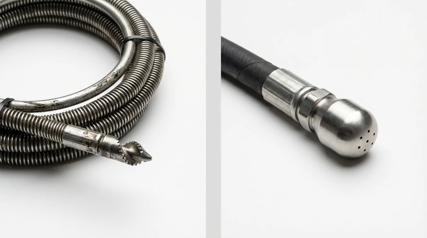 Drain snake cable and hydro jetting nozzle used for drain cleaning in Richton Park, IL