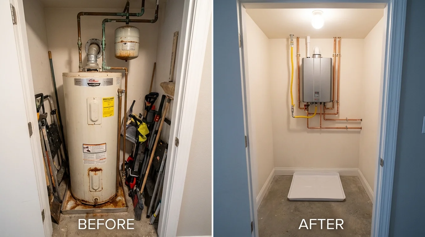 Tank water heater versus wall-mounted tankless unit comparison for Richton Park, IL homeowners