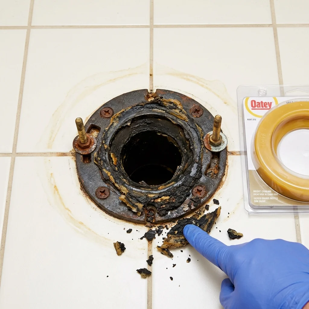 Failed wax ring showing water seepage at the base of a toilet in a Richton Park, IL home