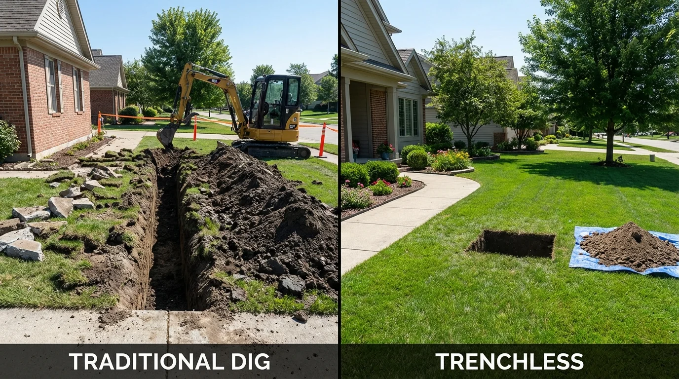 Trenchless sewer repair with minimal yard damage versus traditional excavation in Richton Park, IL